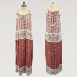 Knox Rose Boho Maxi Dress Medium Lightweight Flowy Braided Straps Scoop Neck
